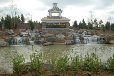 Commercial waterfall, initial start up prior to landscaping