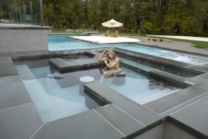 tiled spa, plaster pool