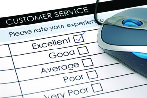 Tick placed in excellent check box on customer service satisfact