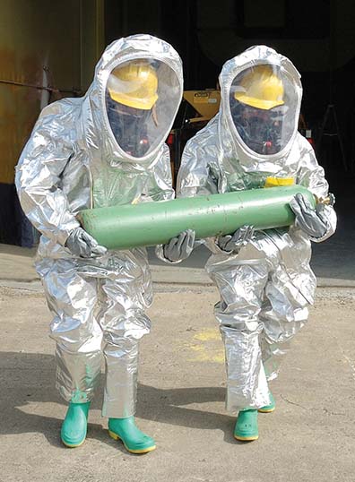 "A-Level Entry to Retrive Leaking Bottle" Putting the A-Kit on a 150 bottle Haz Mat Drill at Roseburg OR City Public Works Shop