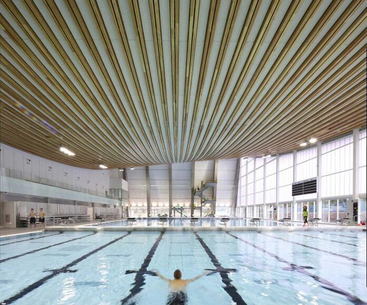 Aquatic Centre in British Columbia features a wood roof structure