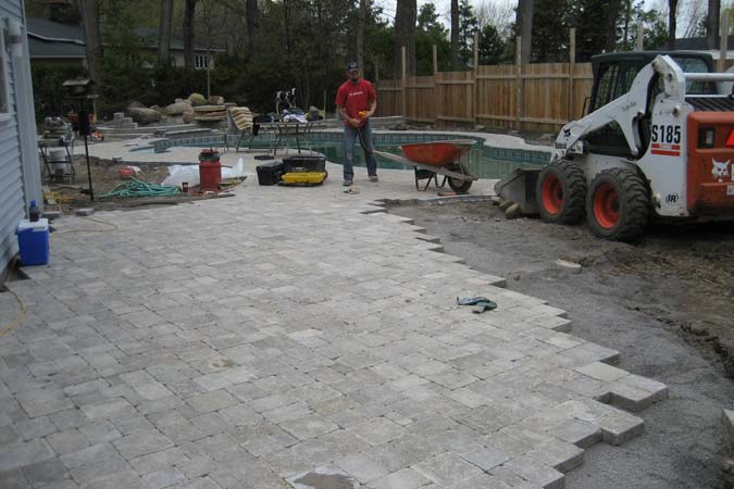 Interlock concrete pavers installed on an aggregate sub-base.