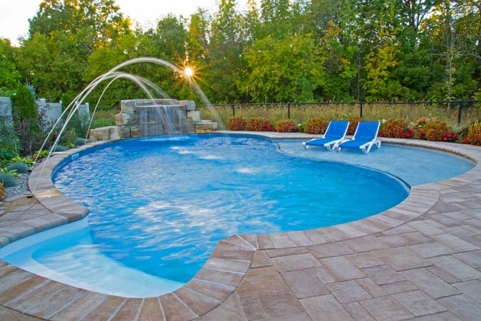 This pool patio is constructed with permeable pavers, which allows storm water run-off to infiltrate into the joints and percolate through crushed aggregates into the soil sub-grade underneath.