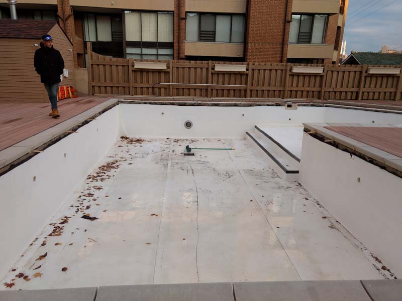 It became evident the pool, which is situated directly above a gated parking garage for residents, was leaking when water started to appear in the garage.