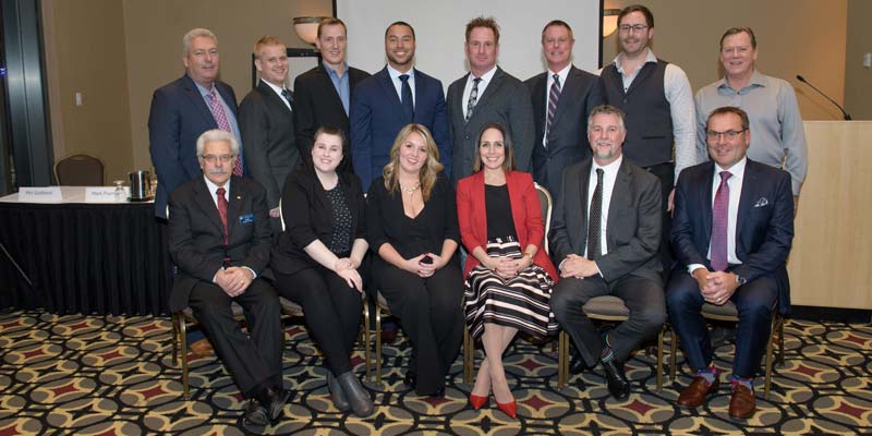 The Pool & Hot Tub Council of Canada (PHTCC) introduces the 2018-19 board of directors. Front row (left to right): Rodney Taylor, Kara Redden, Nicole Gray, Crystal Lengua, Rob Kamstra, and Markus Brunner. Back row (left to right): Roland Goodfellow, Brad Bryson, Jayme Sweeney, Alex Graham, Steve Vicente, David Warren, Nicolas Guillotte, and Gary Barber (representing B.C. Island chapter).