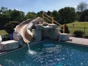 Many manufacturers offer component systems that allows installers to build rock staircases to incorporate slides into the structures.