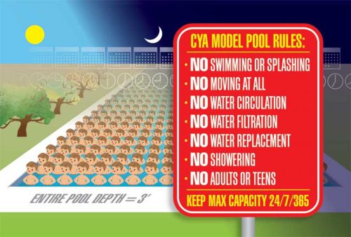 To rationalize the model, this means the study assumes bathers in the pool are not swimming,but are rather standing completely still for the entire time they are in the water.