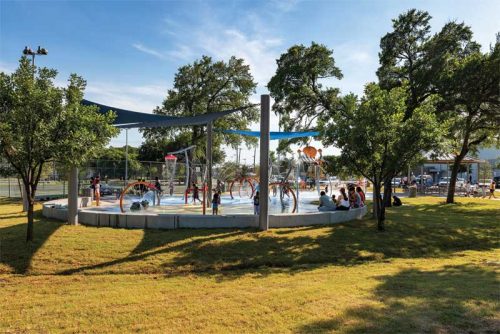 When designing facilities to include older generations, the splash pad surface as well as the surrounding area needs to be flat for the wheels of walkers and wheelchairs and should not have any irregular cross slopes for those with mobility and balance limitations. 