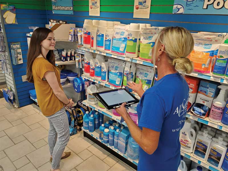 Integrating the two systems not only gives staff more time to share their knowledge of water chemistry, but also gives them the opportunity to learn more about each customer’s unique backyard needs and focus their attention on selling additional products and services to fulfil them.