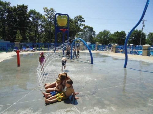 The splash pad also incorporates spray hoops, a whale tail, and a plethora of ground sprays for users to traverse.