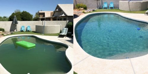 Matthew Barclay, owner of Blue Moose Pools in Phoenix, Ariz., received the contest’s first place prize after clearing a green pool in just a few hours. 