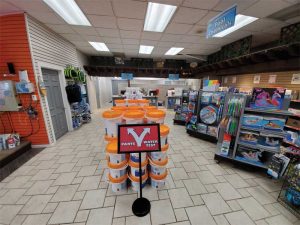 Chlorine buckets can be especially helpful in creating aisles to direct the flow of customers in and out of the store.