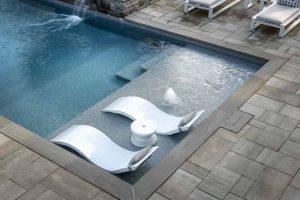 The pool boasts a custom steel sun-ledge/step combination, complete with a bubbler.