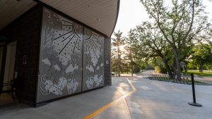 Front gate art at Wascana Pool.