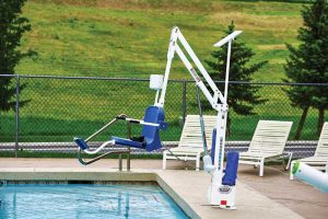 The introduction of solar-powered lifts has led to reduced energy costs for aquatic facilities and lower overall battery maintenance requirements. Photo courtesy Dennis Weber Photography.