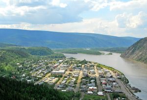 Aerial view of Dawson City, Yukon. 