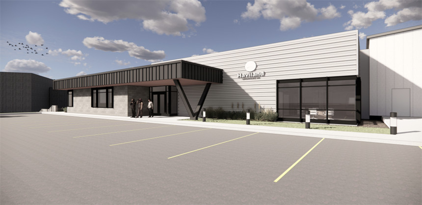 Rendering of Haviland's new facility with modern design and parking lot.