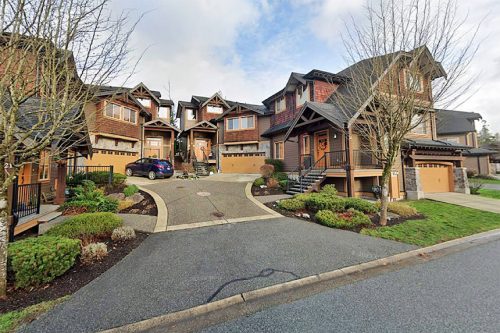 front yard of a set of townhouses