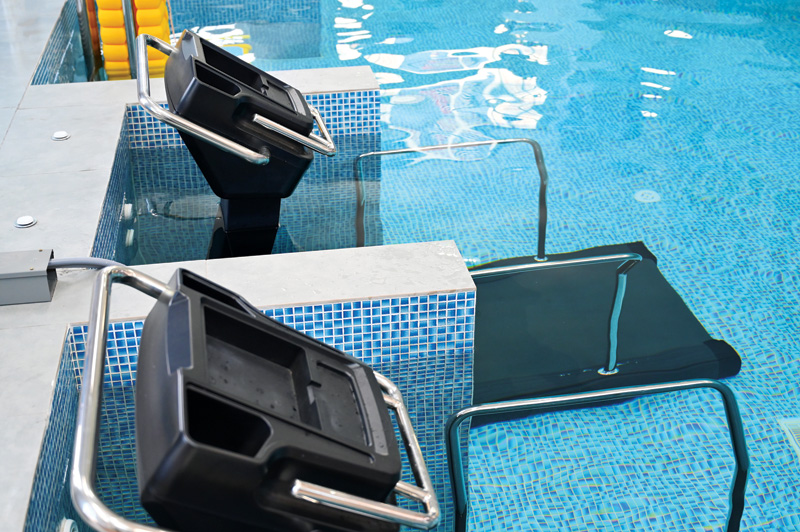 Underwater treadmill in a swimming pool setting, providing accessible exercise and rehabilitation.